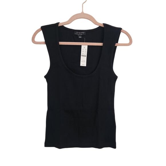 NWT J. Crew Cropped Fine Rib Scoopneck Tank Top Black S - Picture 2 of 6